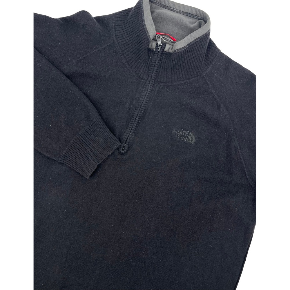 The North Face Mens Black Knit Quarter Zip Mock Neck Sweater Pullover Logo L